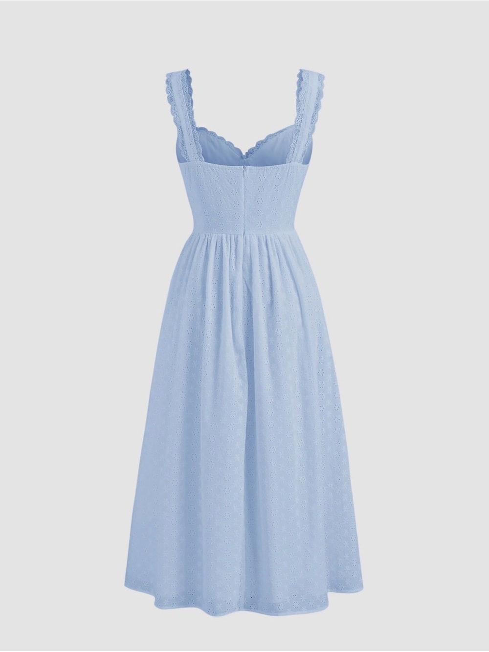 CIDER blue cotton V-neck broderie anglaise floral button midi dress - Picture 2 of 7